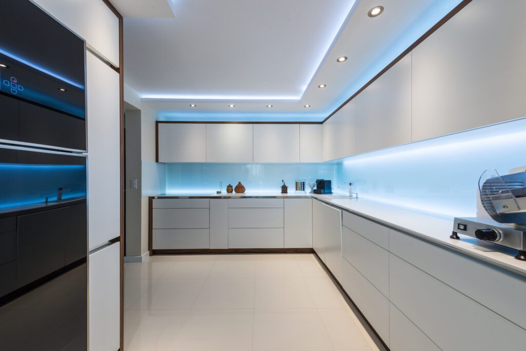 Interior design of modern white kitchen Proline