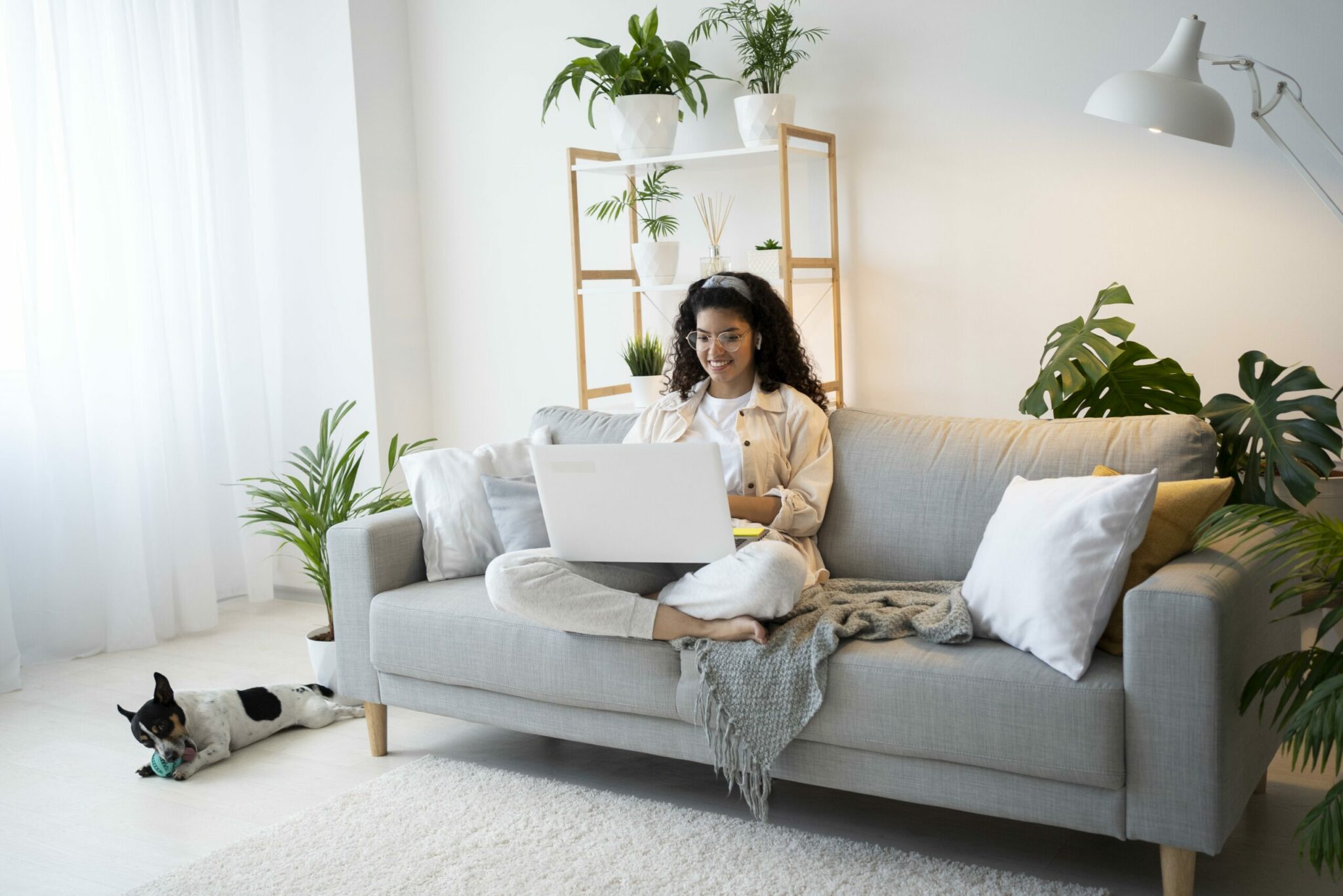 Full Shot Woman Sitting Couch